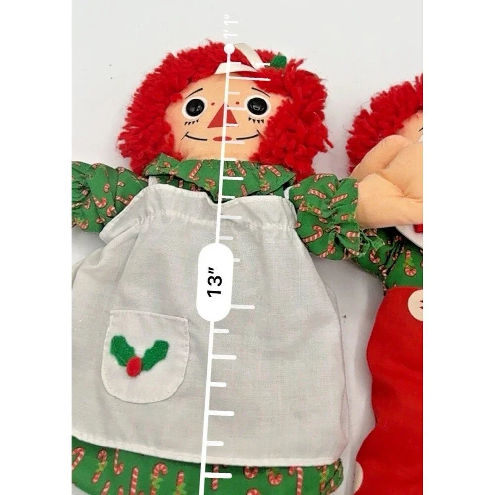 Vintage Playskool RAGGEDY ANN  & ANDY Christmas Theamed Stuffed Plush Dolls 13”